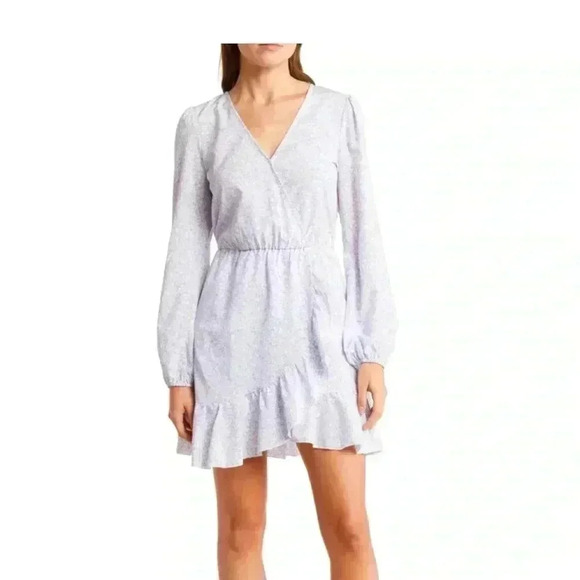 Abound Womens Med Long Sleeve Lavender Floral Ruffle Surplice Mini Dress - Picture 1 of 10